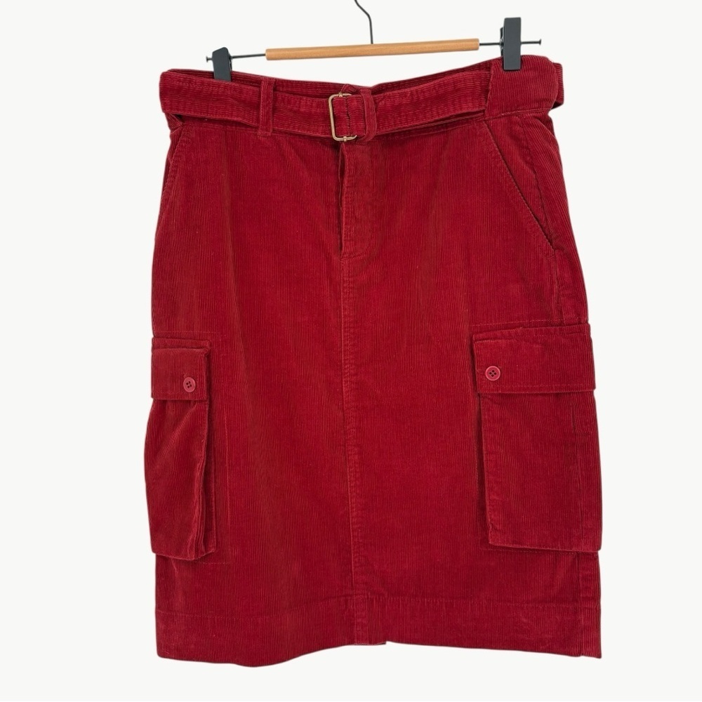 Vintage Ralph Lauren Blue Label Corduroy Cargo Skirt Size 2 Red Y2K Belted
